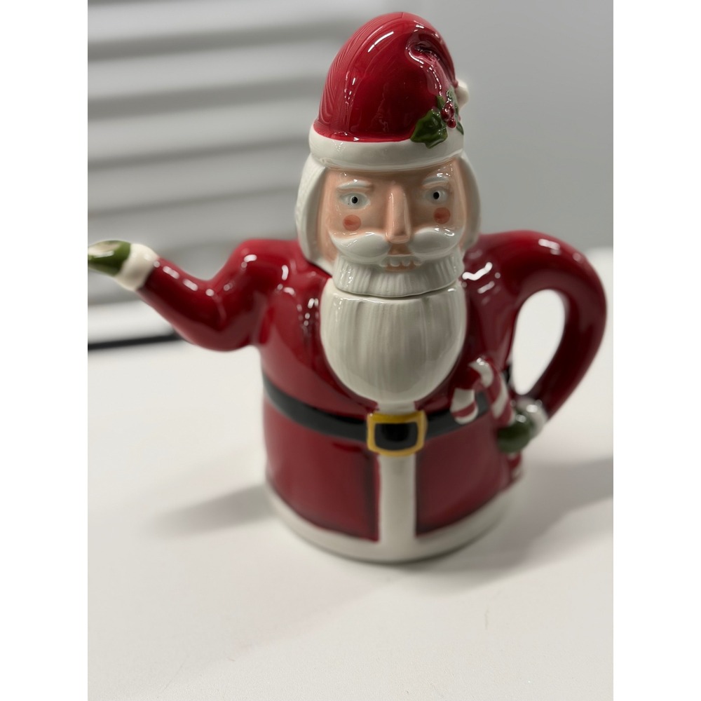 Santa Claus Ceramic Teapot Nutcracker Style Holiday Christmas Decor Red White